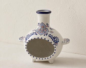 Palo Santo Holder, Talavera Ceramic Incense Burner, Blue and White Chimney, Sage Smudge Bowl, Boho Decor, Meditation Gift