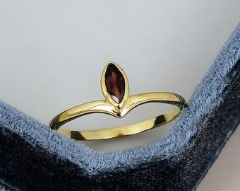 Red Garnet Solitaire Ring 925 Sterling Silver Gold Plated Marquise Gemstone Minimalist Ring