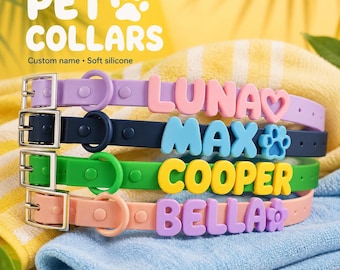 Personalized Dog Collar with Name, Custom Silicone Puppy Collar, Adjustable Pet ID Collar, Cute New Puppy Gift, Colorful Dog Mom Gift