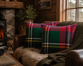 Rustic Cabin Plaid Pillow Cover | Tartan Throw Pillow | Lodge Style Cushion | Cozy Cottage Decor | Upcycled Blanket Pillow | Cabincore