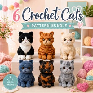 Haakpatroon exotische korthaar amigurumi – 6 kattenvariaties (professionele pdf-gids)