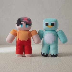 Milo and Chip Inspired Pixelated Plush Toys – Retro Gaming Stuffed Animals, Gamer Room Decor
