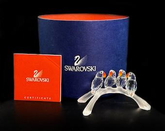 Swarovski Baby Lovebirds #199123 | Feathered Beauties | 4 Birds on Branch | Original Box | 10.5cm / 4.1in