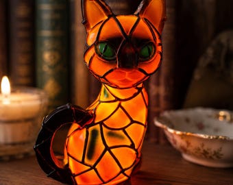 Kolorowa, barwiona żywiczna lampa w kształcie kota, dekoracyjna lampka nocna, koci wystrój domu, prezent dla miłośników kotów