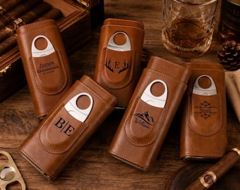 Personalized Cigar Case for Men, Leather Cigar Holder with Cutter, Whiskey Gift for Him,Custom Engraved Cigar Tube,Anniversary Gift for Dad