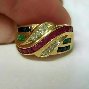 2Ct Rubin, Saphir, Smaragd Cluster Ehering Band, 14K vergoldet, Silber, Herrenring, Edelsteinring, Herrenjubiläumsgeschenk,