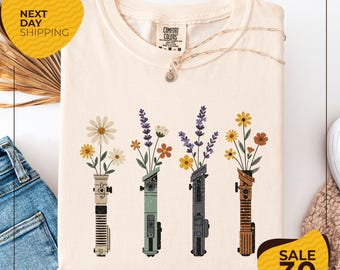 Comfort Colors® Floral Lightsaber Star Wars Shirt | Disney Women's Star Wars Tee | Flowers Lightsaber Tee | Darth Vader Shirt | Galaxy's
