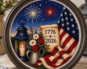 America 250th Anniversary Cross Stitch Pattern, Patriotic Cross Stitch PDF, 1776 2026 Embroidery Pattern, Independence Day Decor