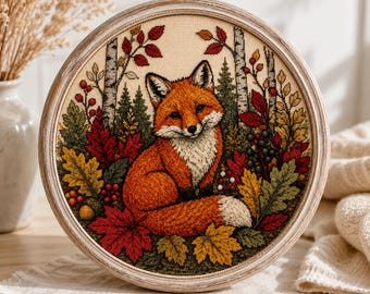 Autumn Fox Cross Stitch Pattern PDF, Woodland Fox Embroidery, Fall Forest Animal, Autumn Leaves Cross Stitch, Pattern Keeper