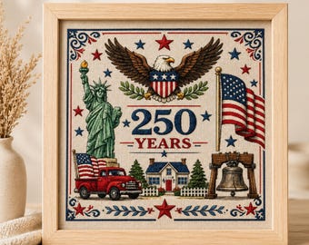 USA 250 Years Cross Stitch Pattern, Patriotic Eagle Embroidery PDF, American Flag Sampler Chart, Independence Day Cross Stitch