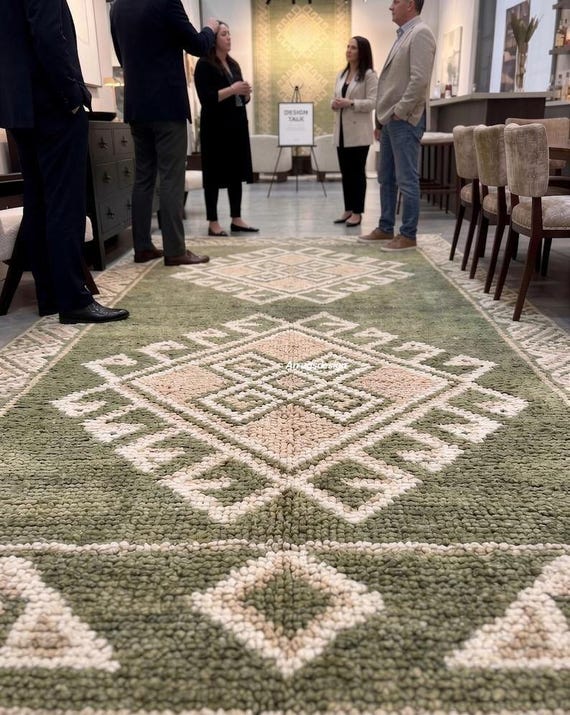 Grün Beige Läufer 3x15, Geometrischer Flur Teppich 100x160 im Türkischen Stil, Boho Läufer 80x300,