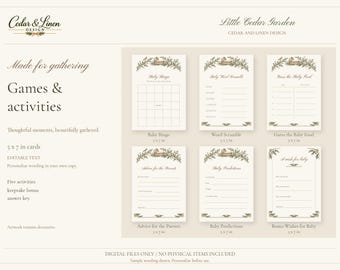 Games & Activities Bundle - Cedar Botanical Baby Shower Canva Template