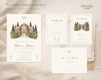 Wedding Invitation Suite - Cedar Botanical Wedding Canva Template