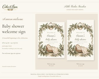Welcome Sign - Cedar Botanical Baby Shower Canva Template