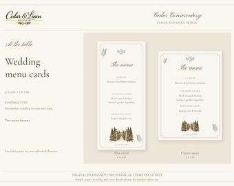 Menu Cards - Cedar Botanical Wedding Canva Template