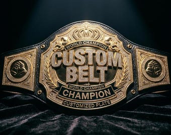Custom Championship-riem – persoonlijk logo en naam – 2 mm/4 mm – verguld/vernikkeld – echt leren band – zink