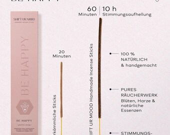 Varitas de incienso para el buen humor y la felicidad | Hechas a mano de forma natural | Varitas de masala, regalo, meditación