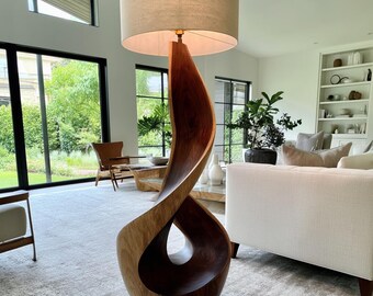 Wood Floor Lamp Organic Modern Solid Wood Sculptural Lamp Handmade Lighting Living Room Decor