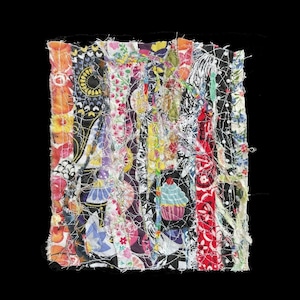 Fabric Art/Abstract Textile Art Collage - Wall or TableTop Art/Unique Layered Cotton Fabric Art 5.25 w x 6 h inches/Upcycled