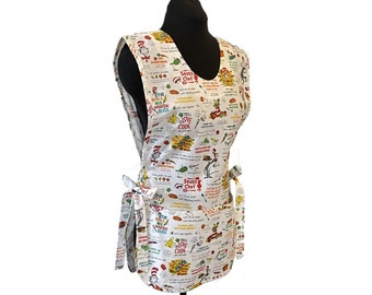 Dr. Seuss Chef Theme Cobbler Smock Style Cotton Apron with two big lined pockets and matching handmade bias trim / Let's Cook