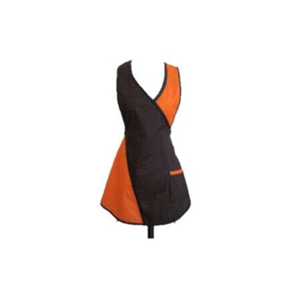 Halloween Inspired Black and Orange Polka Dot Fully lined Cotton Apron  with one pocket - Autumn Theme Apron - Clara Apron