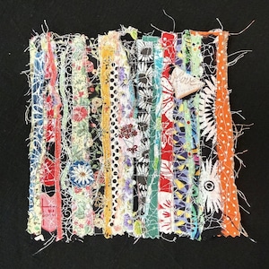 Vertical florals and Hearts Art Patch, Textile Wall Collage/5x5 inches
