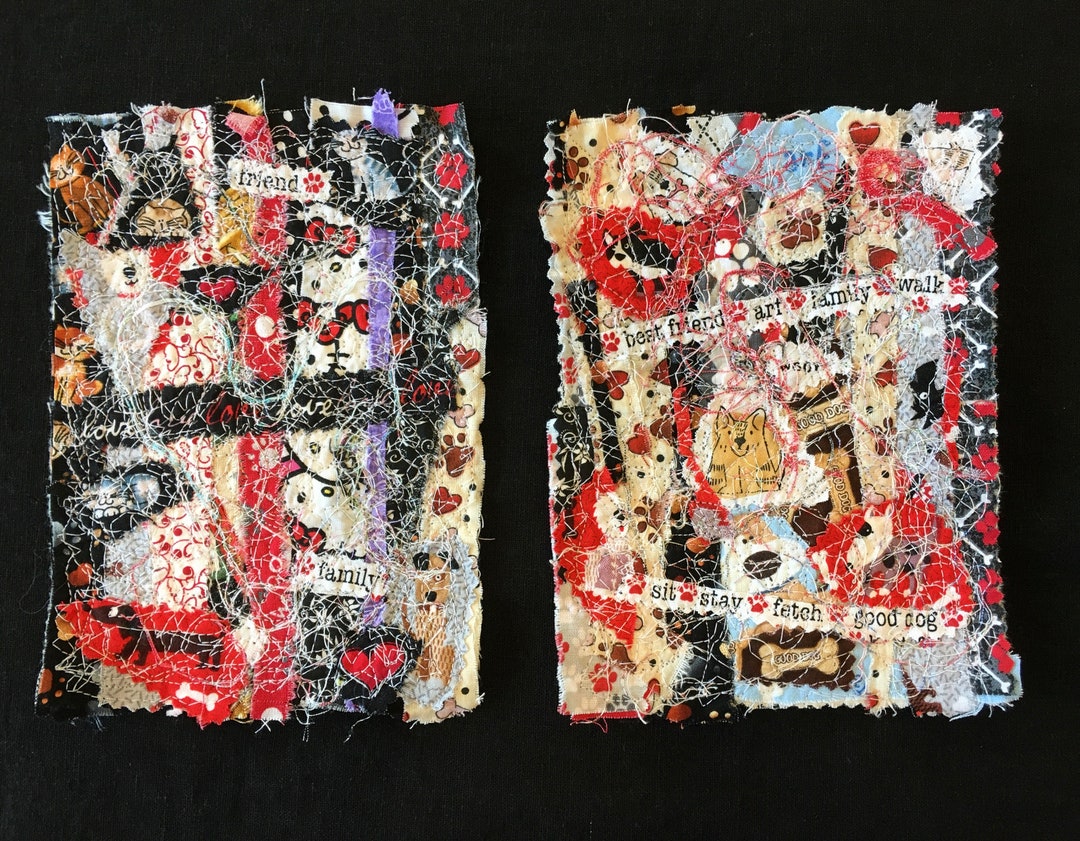 Abstract Cotton Fabric Textile Art Collage Wall or Tabletop Art 2