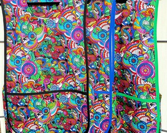 Mosaic Cotton Smock Apron with Lined Pockets, Geometric Design