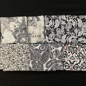 One set of twelve (12) Cotton Coasters/Large Size 4.25/4.5 inch Square/Drinkware Coasters/Reversible Coasters/Black, White, Gray and Pink