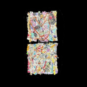 Abstract Cotton Fabric Textile Art Collage/Wall or TableTop Art/2 Fabric Art pieces/Story telling/upcycled 100% cotton using Tiny Scraps
