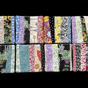 One set of eight (8) Crazy Quilt style Cotton Coasters/Large Size approximately 4.25 inch Square/Drinkware Coasters/Reversible