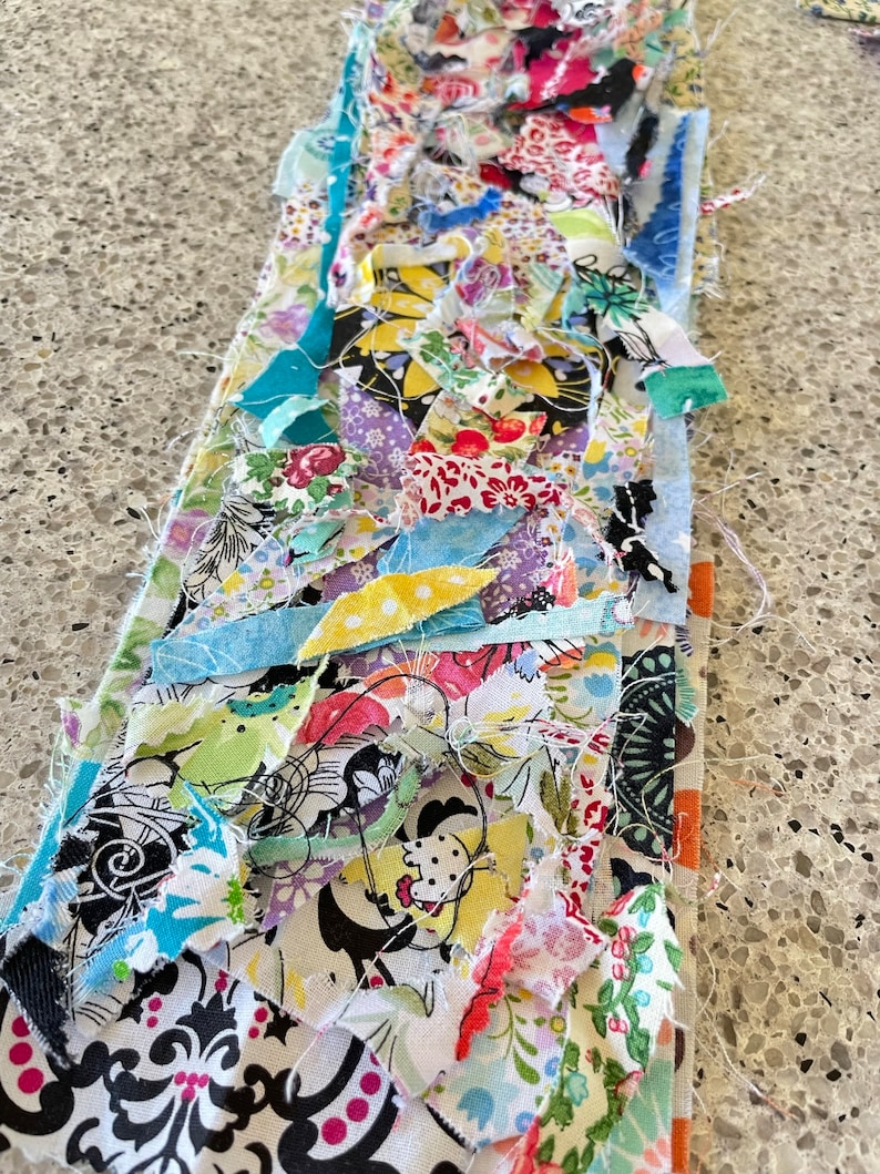 Abstract Fabric Scrap Collage: Upcycled Textile Art Table Runner - 43 ...