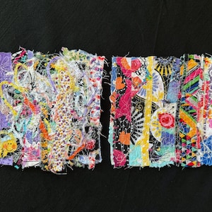Abstract Cotton Fabric Textile Art Collage/Wall or TableTop Art/2 Fabric Art pieces/Story telling/upcycled 100% cotton scraps