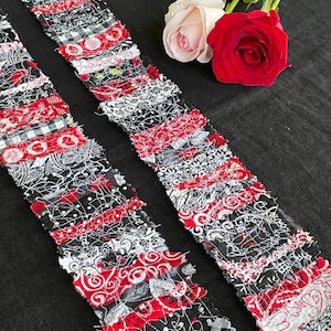 Set of 2 Abstract Fabric Scraps Textile Art Collage/Table Runner /Wall Art/ 22 inches long by 2 inches wide/Upcycled Fabric/Love Theme