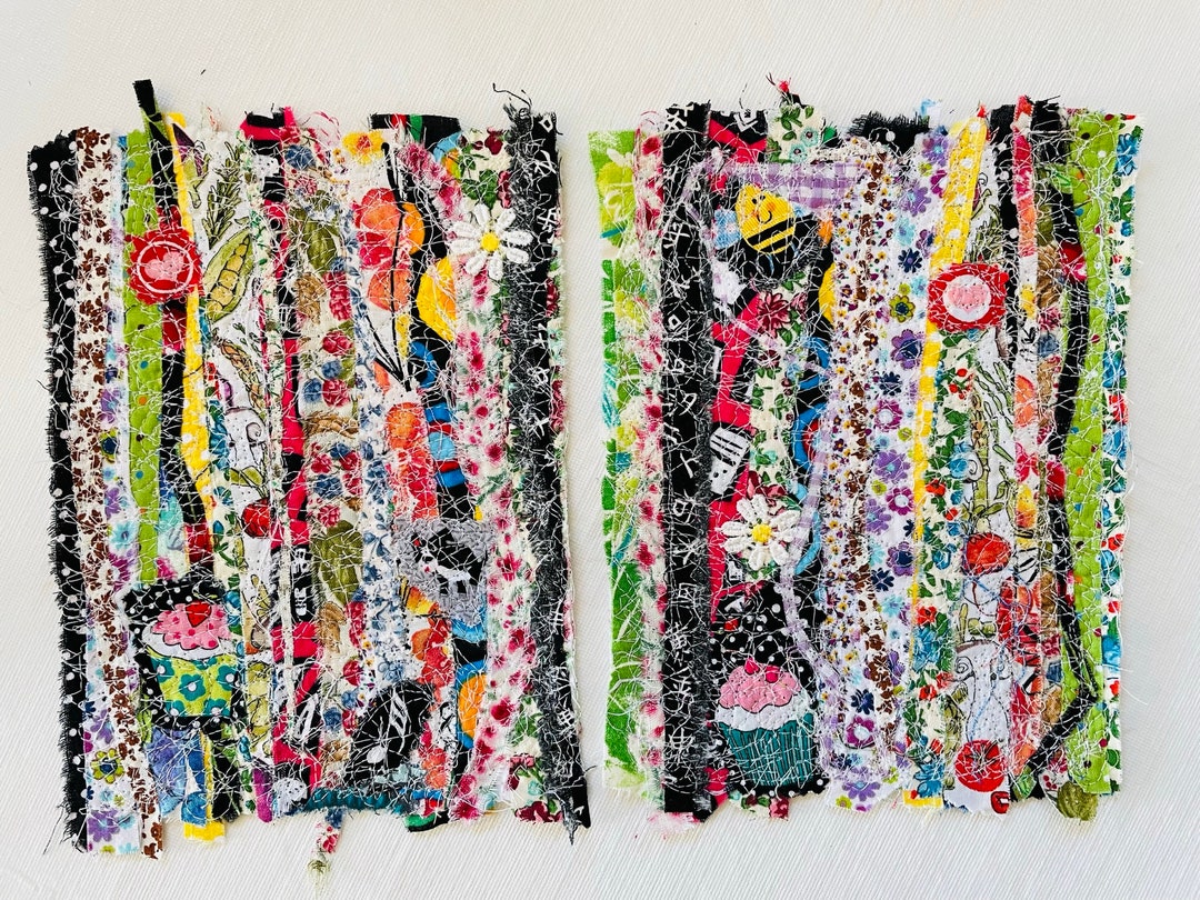 Abstract Cotton Fabric Textile Art Collage Wall or Tabletop Art 2