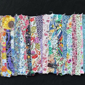 Abstract Fabric Scraps Textile Art Collage/Wall or TableTop Art / Fabric Art 14 x 9 inches/Words of love, roses, hearts, flowers, veggies