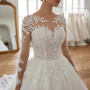 Vintage Romantic Wedding Dress, Simple Ball Gown Bridal Dress, Church Bride Gown, White