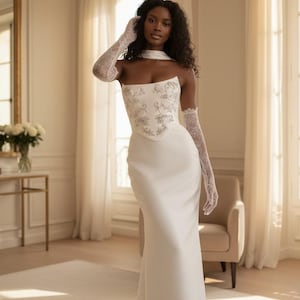 white rhinestone dress Rhinestone Embellished White Dress with Layered Tulle Train L main image 0