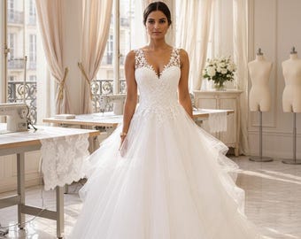 Off Shoulder Ball Gown Wedding Dress, Luxury Lace Applique Bridal Gown, Princess Bride