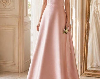 Pink Halter A Line Wedding Reception Dress, Floor Length Bridal Gown, Elegant Bride, Pink