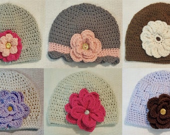 Flower Hat, crochet hat, winter hat, flower beanie, crochet flower hat