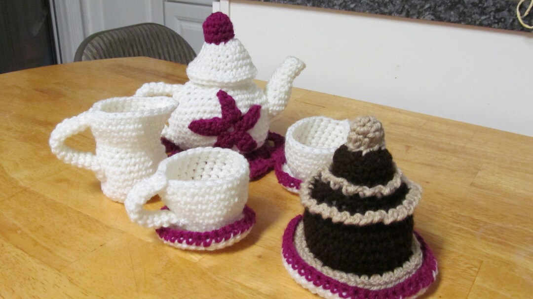 Tea Set With Chocolate Cake Toys, Crochet Tea Set, Tea Time Set