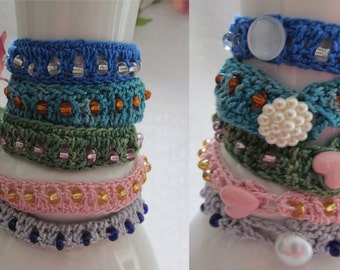 Glass Bead Crochet Bracelet, Cotton Lace Bracelet