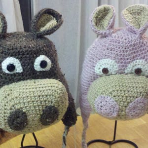 Hippo crochet hat, winter animal hat, 3d animal hats