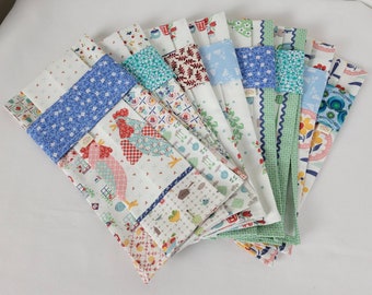 Hand-sewn kitchen towels with hanging strap, tea towels, ganging towels for the kitchen, cotton kitchen towels