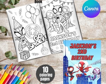 Desenhos para colorir do Homem-Aranha e seus amigos incríveis, folhas para colorir imprimíveis, folha de atividades para festa de aniversário, diversão para festa infantil, download instantâneo