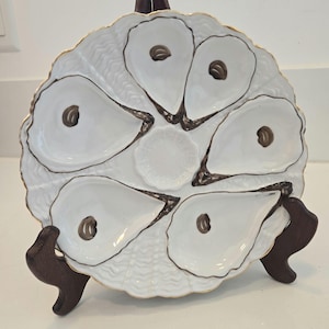 Antique German Porcelain 6-Well Oyster Plate - Stamped Registrirt 0162 - Victorian Fishnet Pattern Circa 1880s