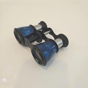 Vintage Japanese Opera Glasses Marbled Blue Celluloid Theater Binoculars - Mid Century