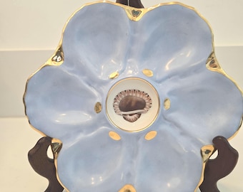 Bigelow Blue 6 Well Oyster Plate 2010 Reproduction - Victorian Style