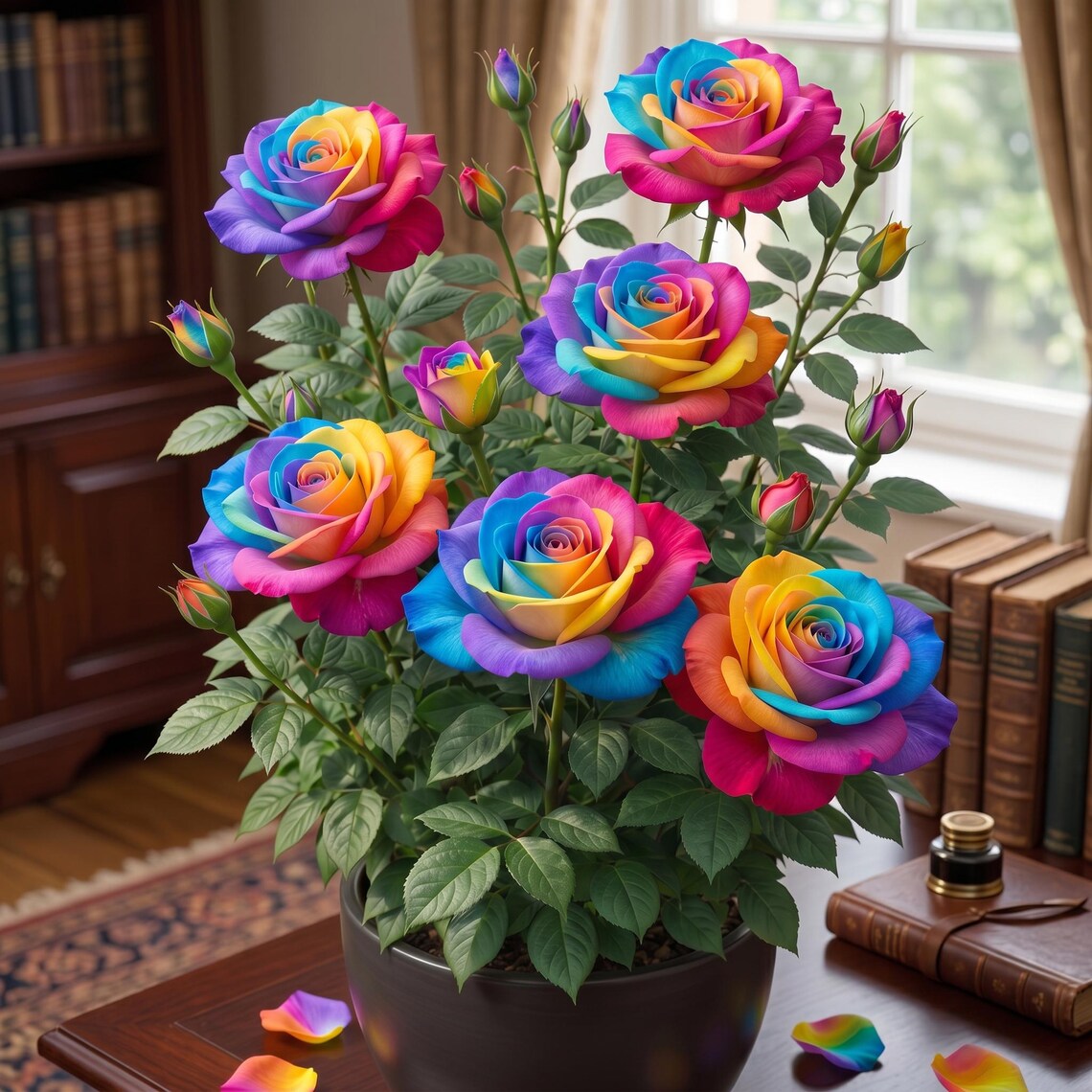 200 Rare Rainbow Rose Seeds Multi Color Vibrant Rose Bush for Stunning ...